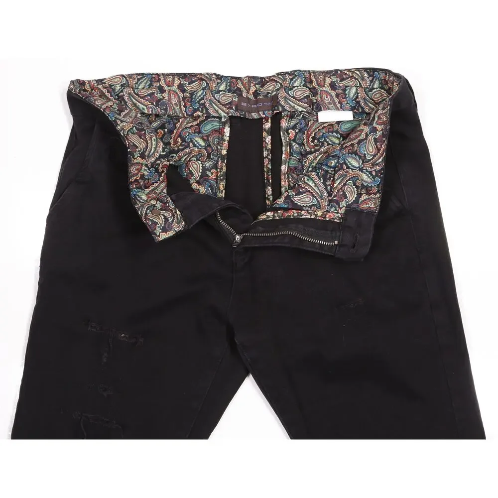 Etro Black Skinny Slim Destroyed Distressed Chino Pants 32x30